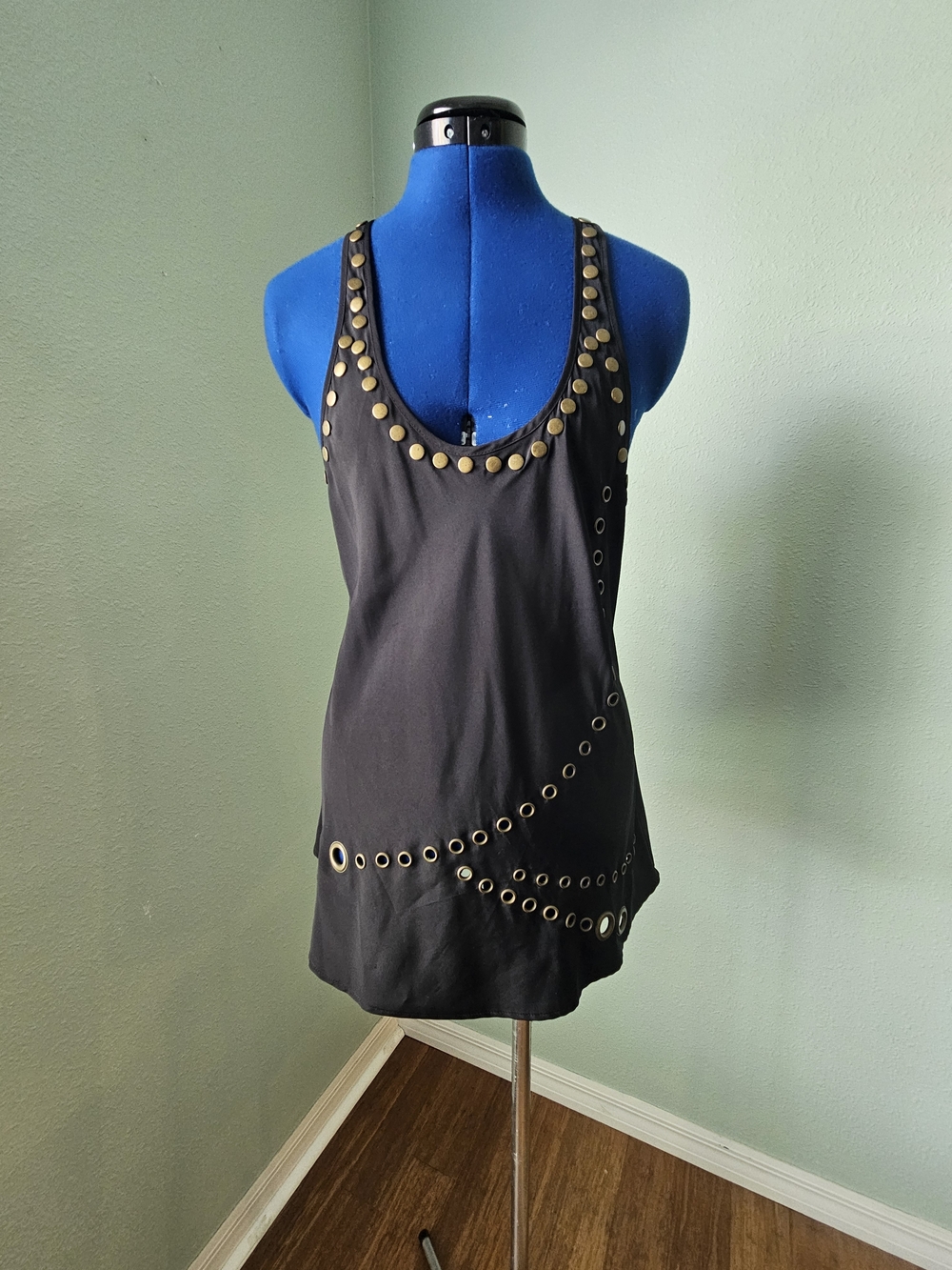 Allen B. By Allen Schwartz Black Tank with Gold Grommet Trim